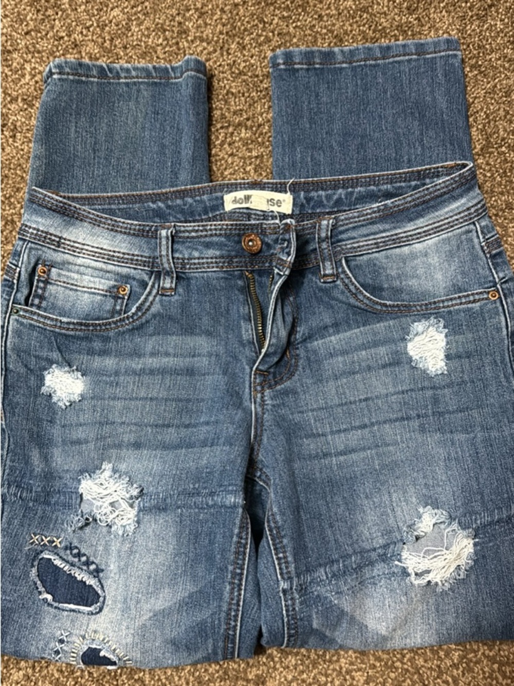 Dollhouse Medium Blue Distressed Bootcut Jeans